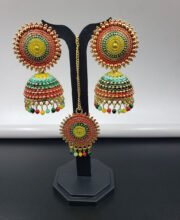 Multi Color Jhumka With Maangtika And Beads