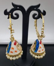 White Color Meena Kari Jhumka With Beads