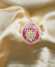 Pink Color Kundan Meena Kari Finger Ring