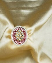 Red Color Kundan Meena Kari Finger Ring