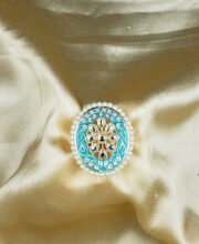Sky Blue Color Kundan Meena Kari Finger Ring