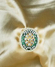 Green Color Kundan Meena Kari Finger Ring