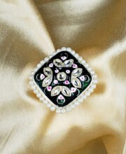 Green Color Kundan Meena Kari Finger Ring