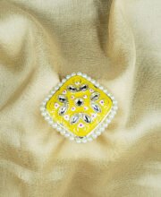 Yellow Color Kundan Meena Kari Finger Ring