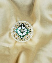 Green Color Kundan Meena Kari Finger Ring