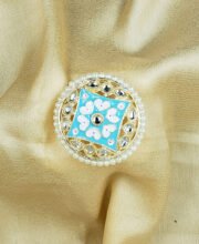 Sky Blue Color Kundan Meena Kari Finger Ring