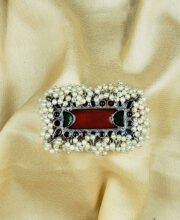 Maroon Color Meena Kari With Pearl Coated Finger Ring