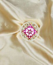 Magenta Color Kundan Meena Kari Finger Ring