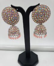 Peach Color Jhumka With Stone And Beads