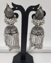 Black Polished Jhumka With Beads