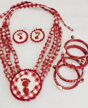 Hand Painted Fabric Necklace Set With Bangles