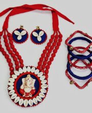 Hand Painted Fabric Necklace Set With Bangles