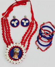 Hand Crafted Fabric Necklace Set With Bangles