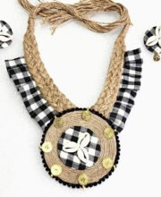 Hand Painted Gamcha Printed Fabric Necklace Set