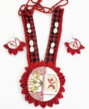 Hand Painted Gamcha Printed Fabric Necklace Set