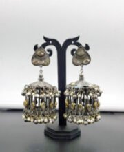 Black Metal Kundan Jhumka