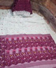 White & Purple Color Jamdani Saree