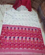 White & Pink Color Jamdani Saree