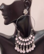 German Silver With Pink Beads Ear-Ring