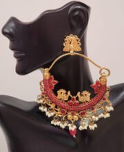 Gold Polish Rani Pink Stone & White Pearl Ear-Ring