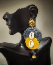 Yellow & Grey Color Handcrafted Jute Ear-Ring