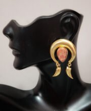 White Gold Polish Coral Stone Ear-Ring