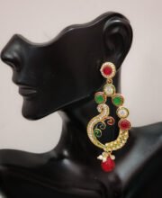 Red Green Stone Golden Ear-Ring