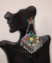 Black Metal Multi-Stone Ear-Ring