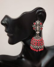 German Silver Jhumka With Red Stone