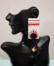 White & Red Color Fabric Ear-Ring