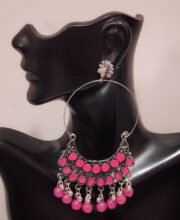 Pink Stone German Silver Ear-Ring