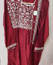 Magenta Color White Embroidery Men's Kurta