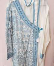 White Color Blue Embroidery Men's Kurta