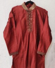 Maroon Color Raw Silk Men's Kurta