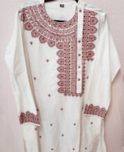 White Color Maroon Embroidery Men's Kurta