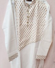 White Gold Print Men's Kurta