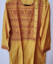 Mustard Color Maroon Embroidery Men's Kurta