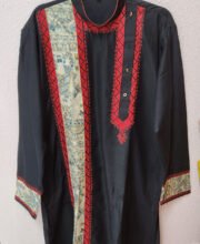 Black & Red Madhubani Print Men's Kurta
