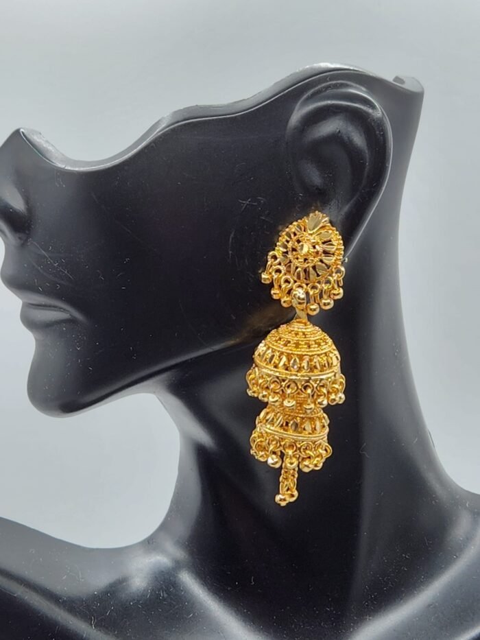 Double Jhumka Earrings Gold Gold Plated Double Layered Jhumka Ritz