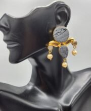 Grey Stone White Gold Polish Ear-Ring