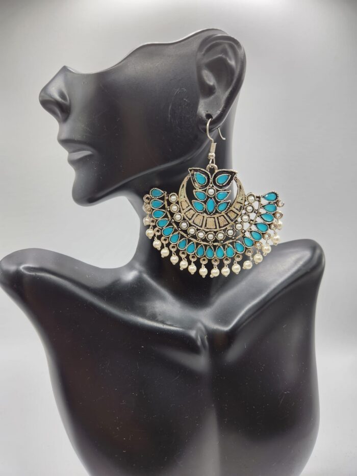 Buy Silver Oxidised Earring With Blue Stones – Shopzters
