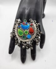 Multi Color Silver Replica Stone Finger Ring