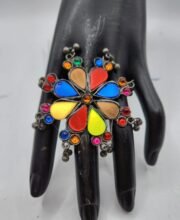 Multi Color German Silver Stone Finger Ring