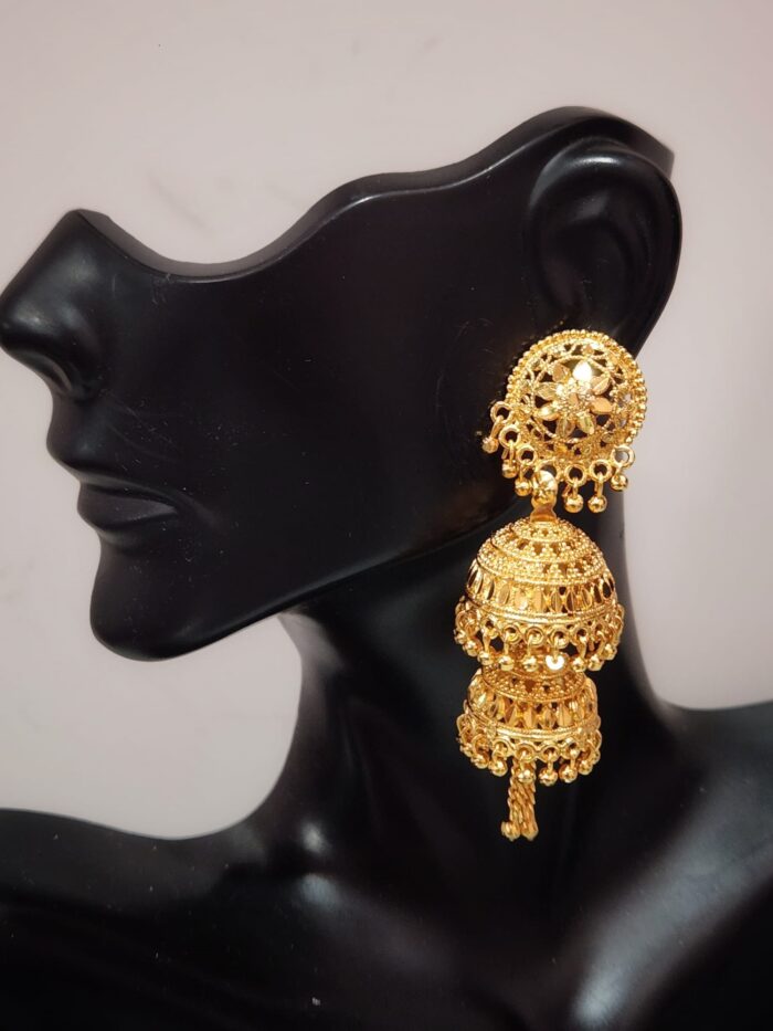 LUOTEEMI Luxury Indian Jhumka Earrings Jewelry for Women Ethnic 2 Layers  Long Tassel Pakistan Style Wedding Bridal Accessories