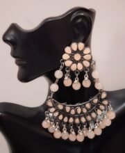 German Silver Ear-Ring With Peach Beads