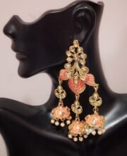 Peach Meenakari Kundan Jhumka