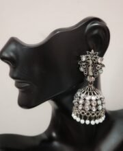 German Silver Jhumka With White Stone