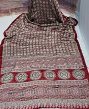 Maroon Color Ajrakh Printed Modal Satin Saree