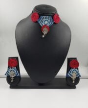 Blue & Red Handcratfted Choker Necklace Set