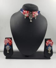 Blue & Red Handcrafted Choker Necklace Set